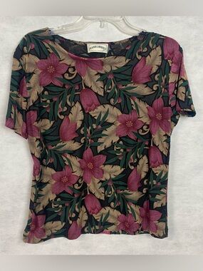 Vintage Frazier Lawrence Top Large Black Purple Pink Whimsigoth Semi Sheer Flora